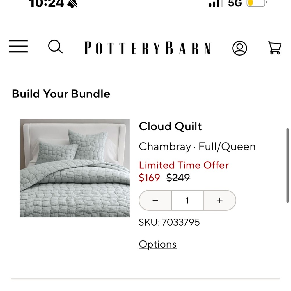 Pottery Barn Cloud Quilt Queen in Chambary